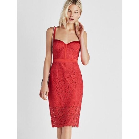 Designer EXPRESS sz 2 Red Lace Eyelet Party Cocktail Holiday Sleeveless Dress - Picture 1 of 16